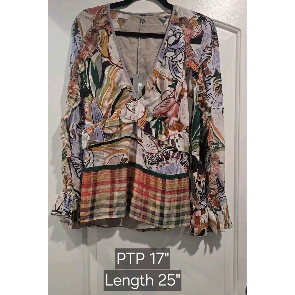 Bl^nk London Anthropologie Brand Sibal Top Floral Long Sleeve Ruffle‎ NWT  Small